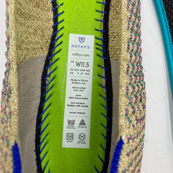 Rothy's The Point Multi Metallic Flat 11 New Gold Eco Friendly Retired - Picture 9 of 12